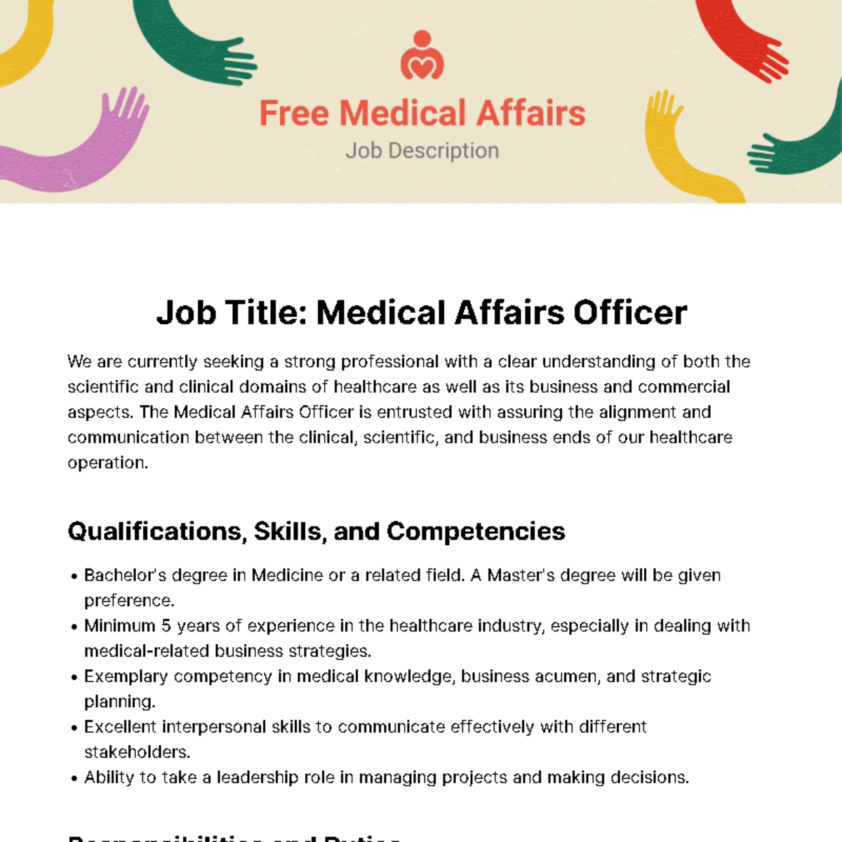 Medical Affairs Job Description Template