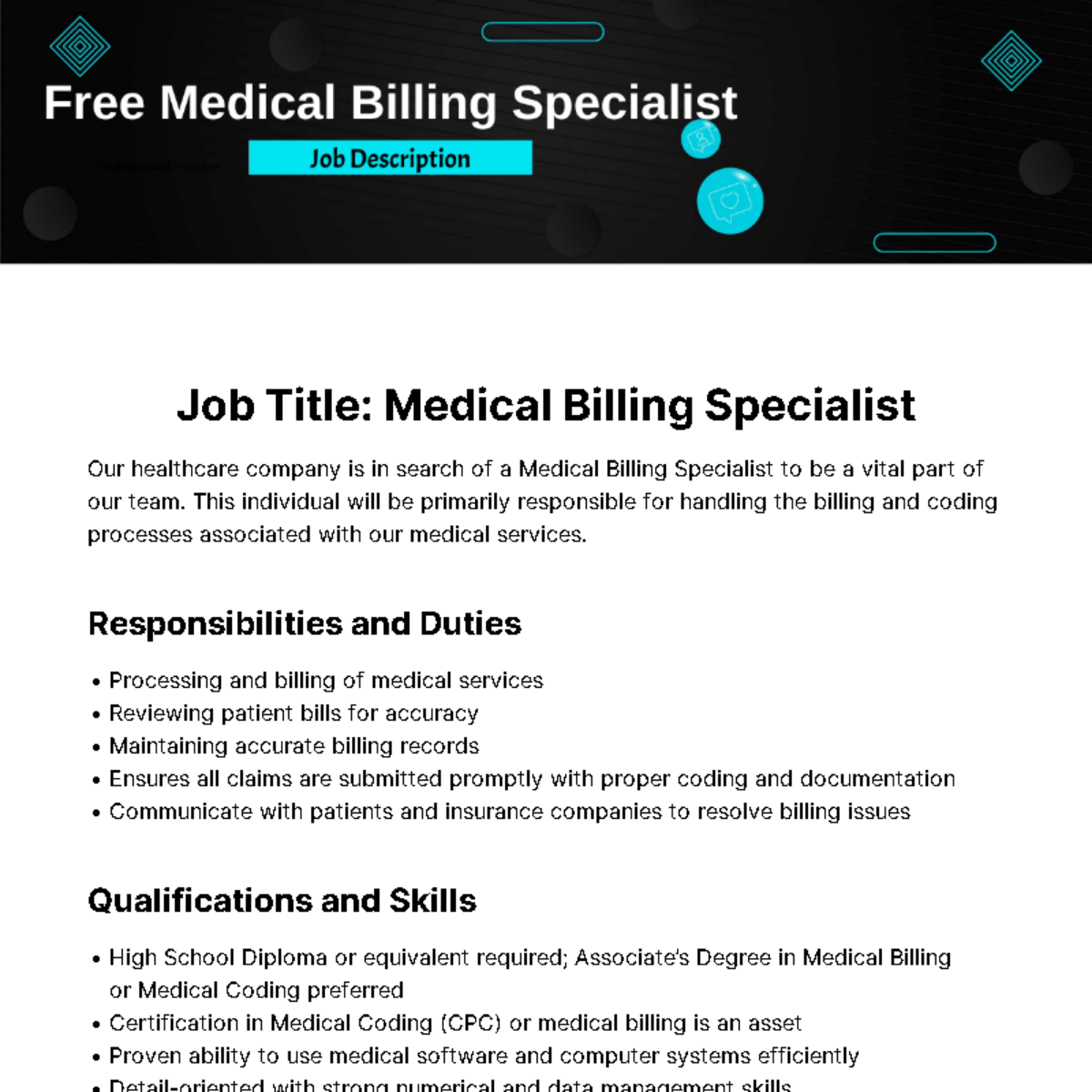 Medical Billing Specialist Job Description Template
