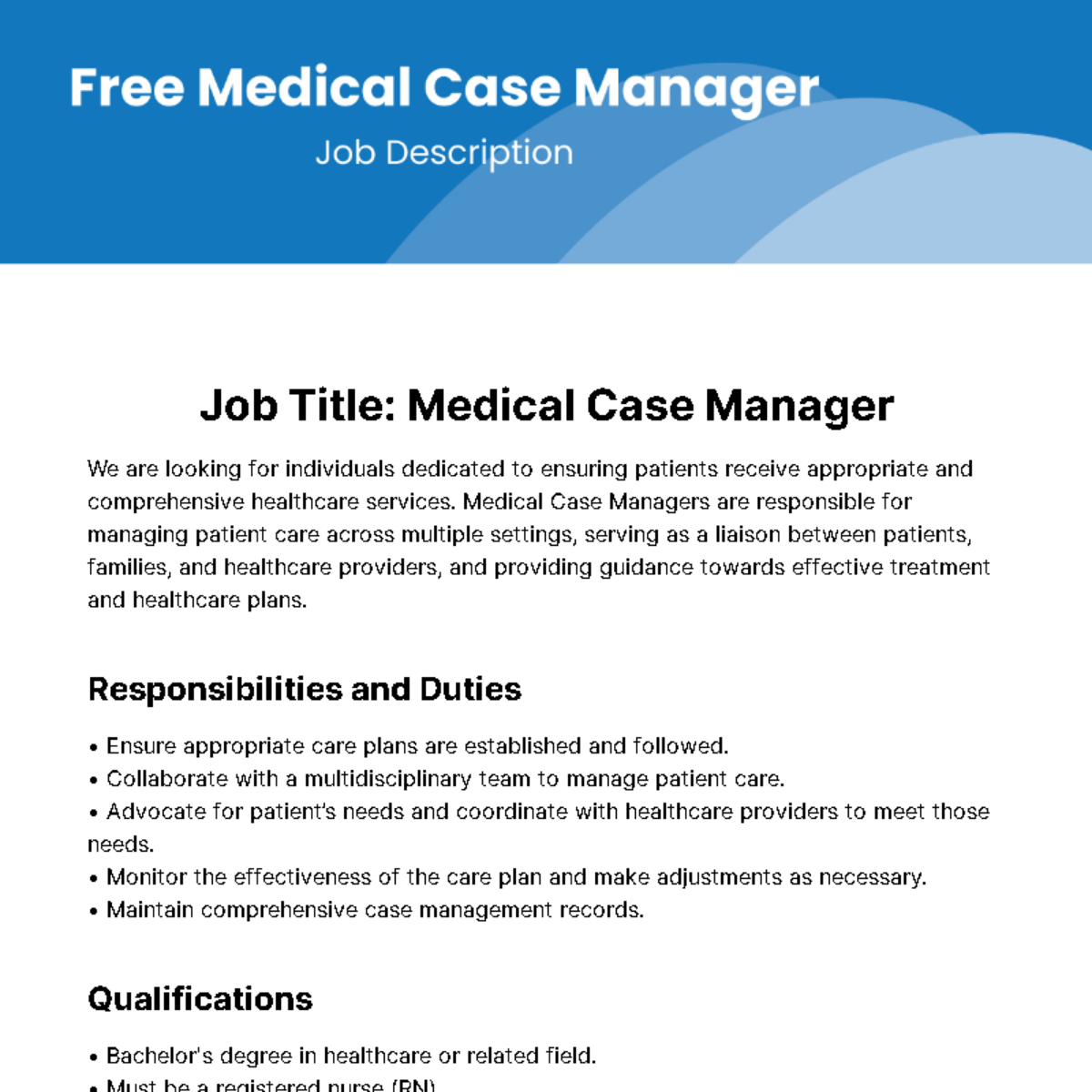 Medical Case Manager Job Description Template