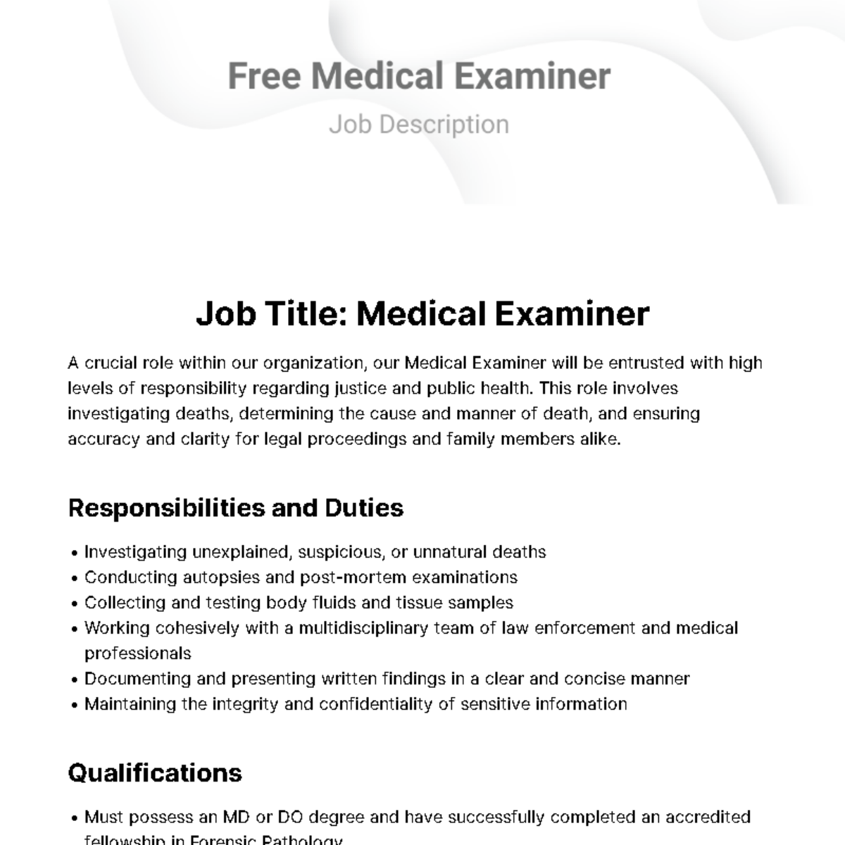 Medical Examiner Job Description Template