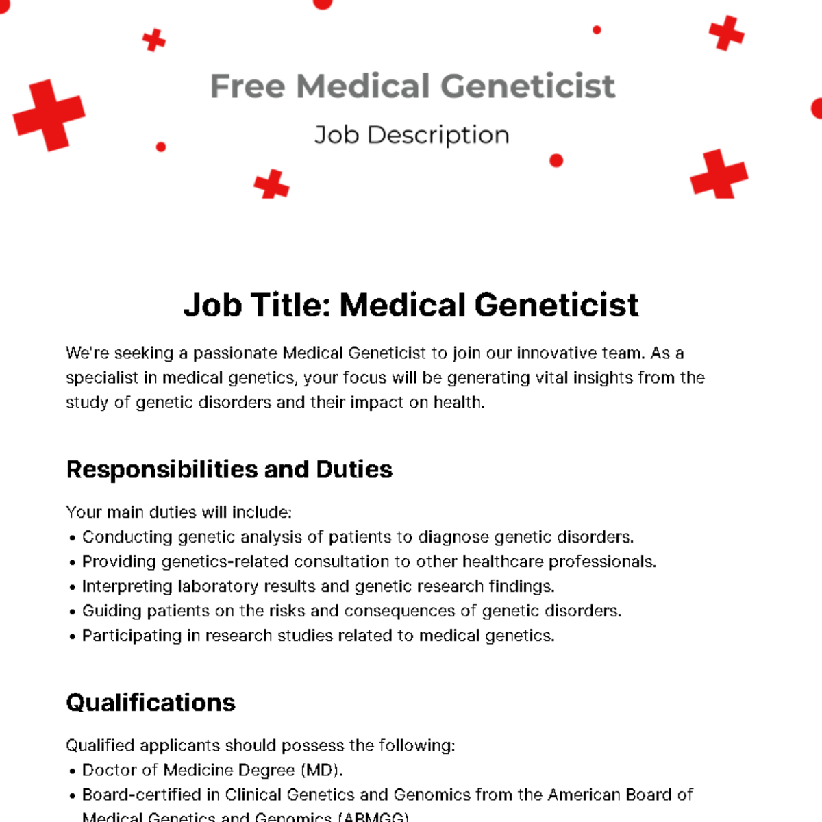 Medical Geneticist Job Description Template