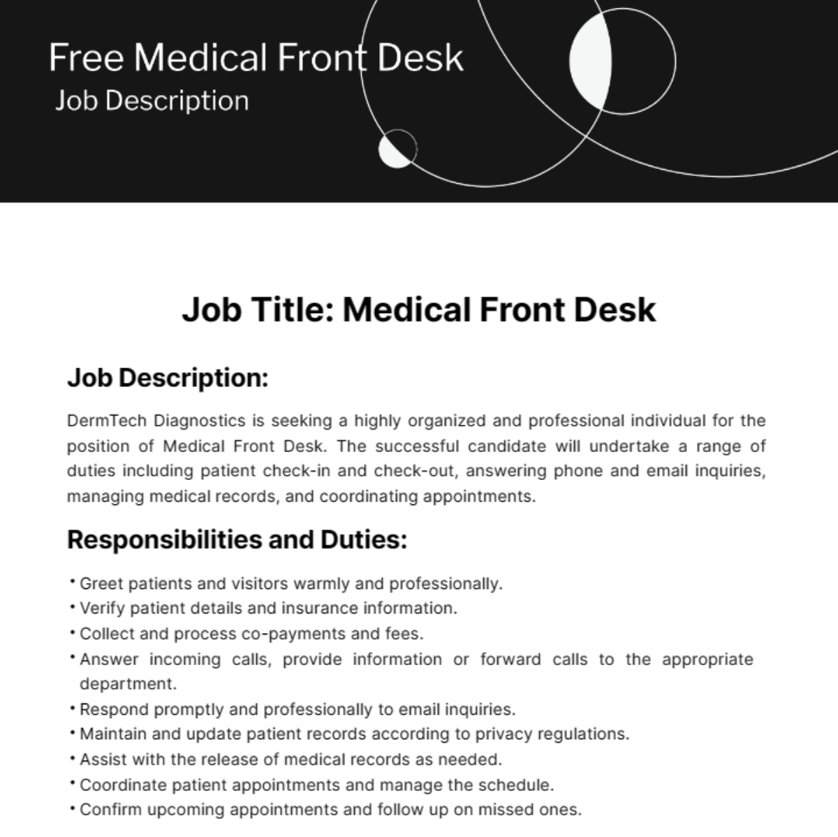 Medical Front Desk Job Description Template