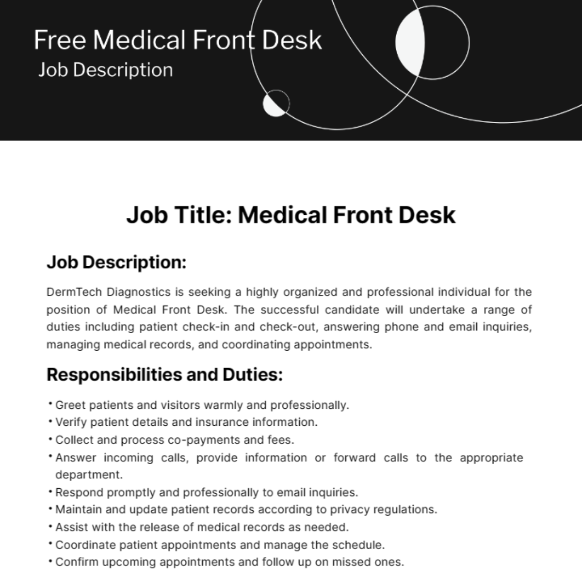 Medical Front Desk Job Description Template Edit Online Download   Medical Front Desk Job Description Edit Online 