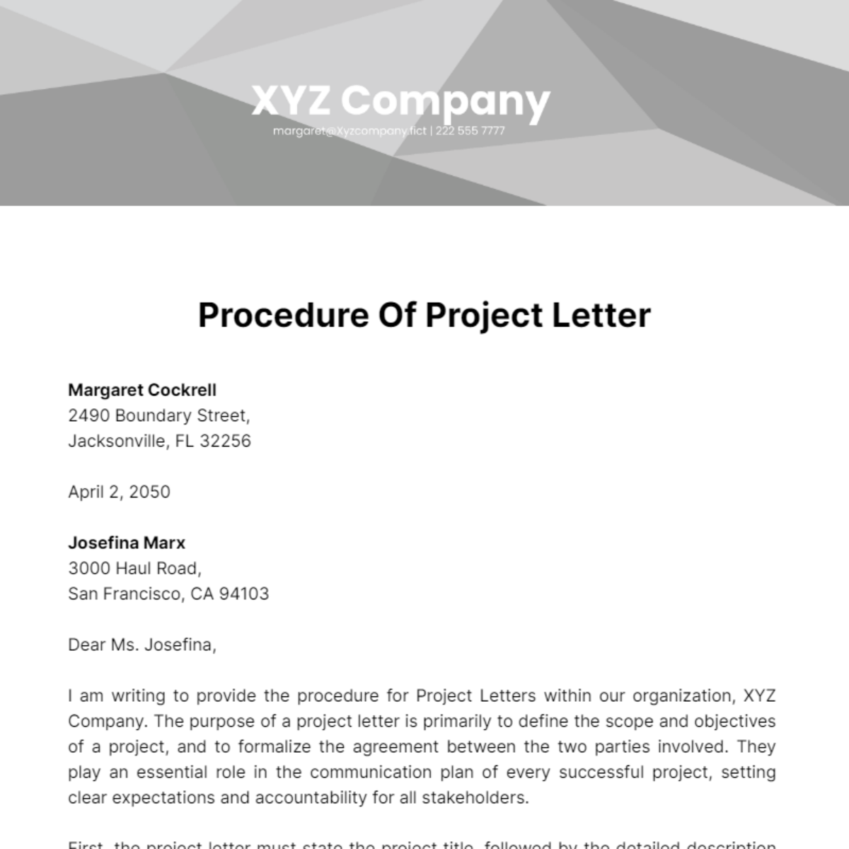 Procedure of Project Letter Template