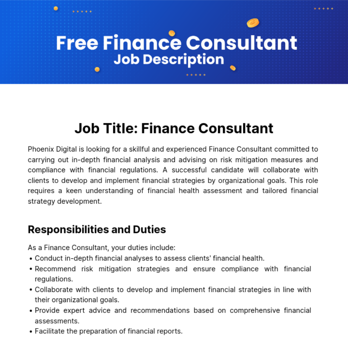 Finance Consultant Job Description Template