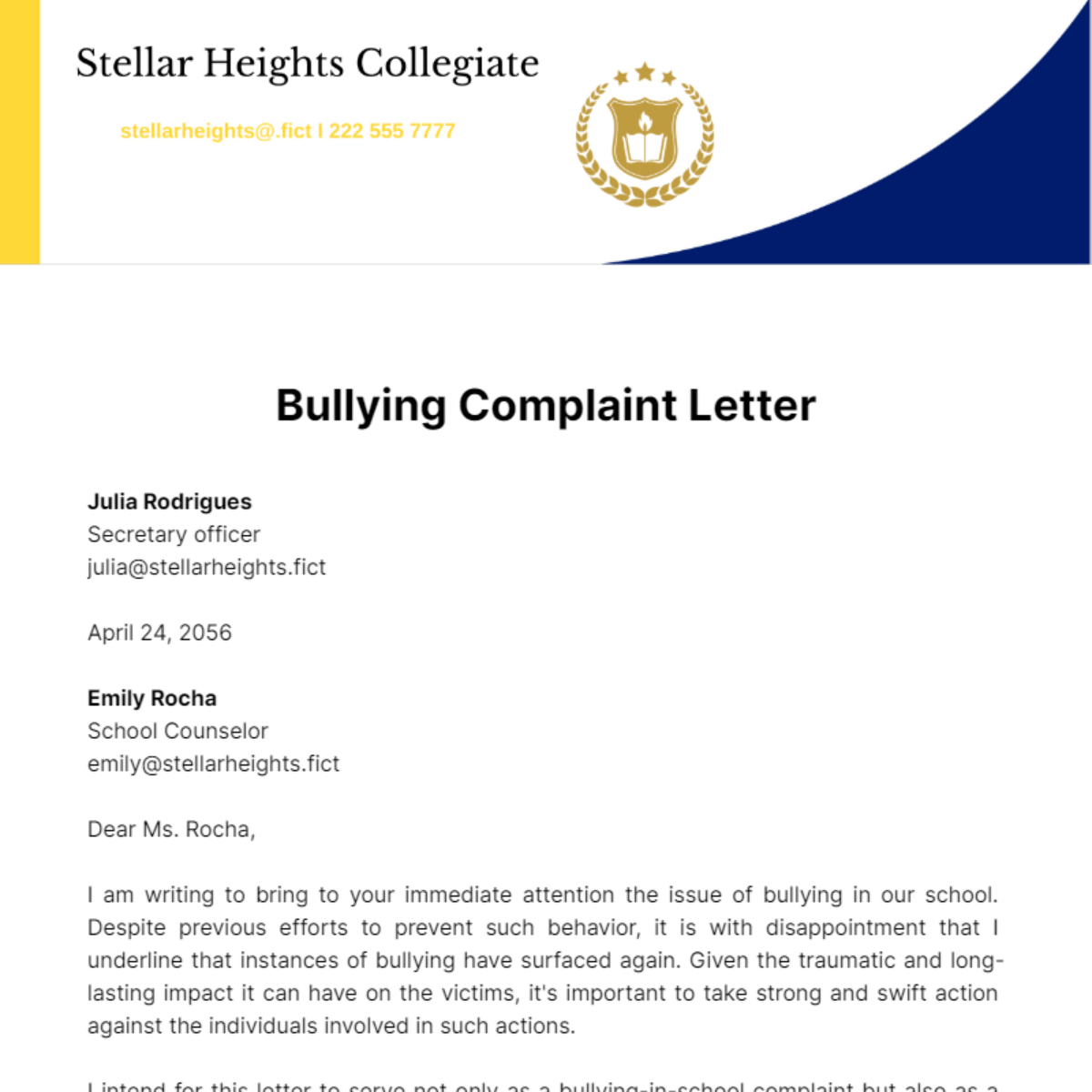 Bullying Complaint Letter Template