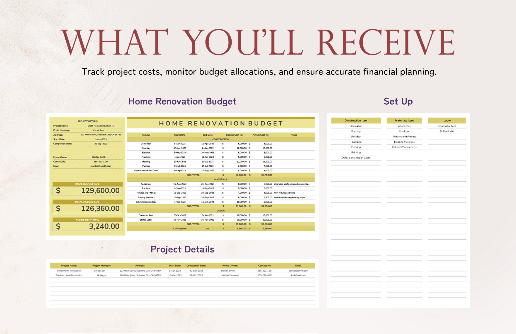 Project Management Home Renovation Budget Template