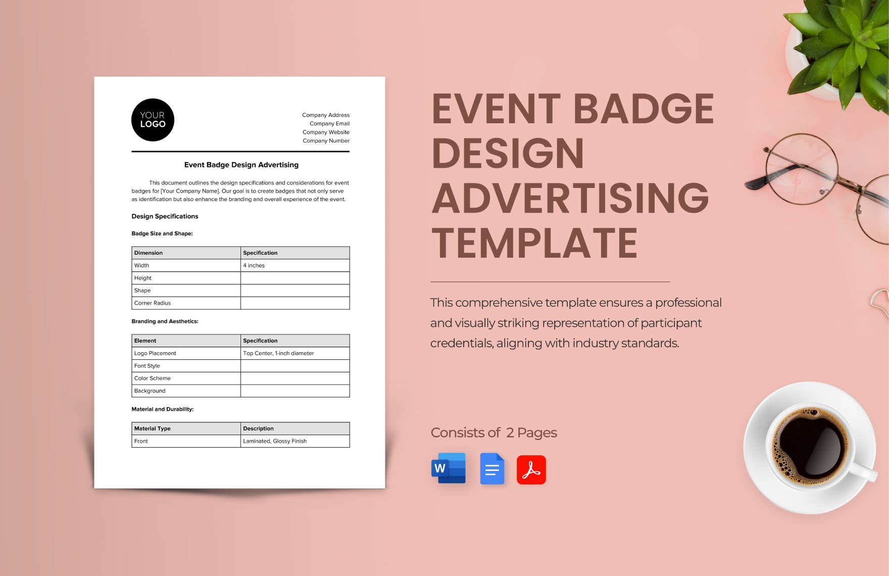 Free Event Badge Design Advertising Template in Word, Google Docs, PDF