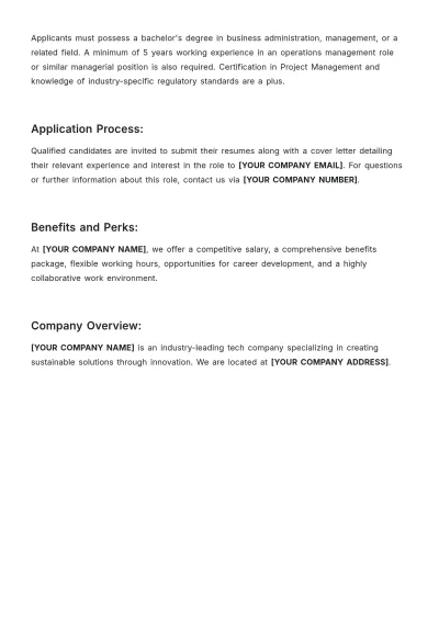 Free Operations Manager Job Description Template to Edit Online
