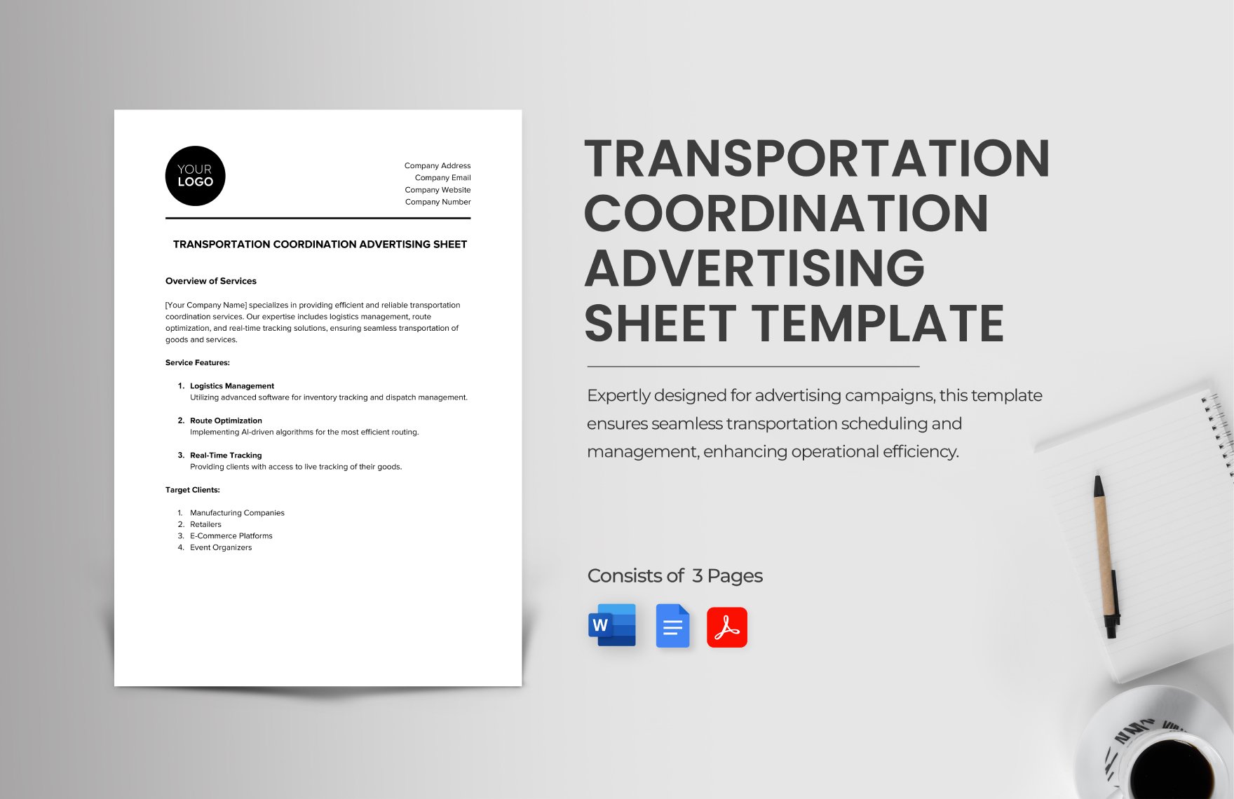 Transportation Coordination Advertising Sheet Template