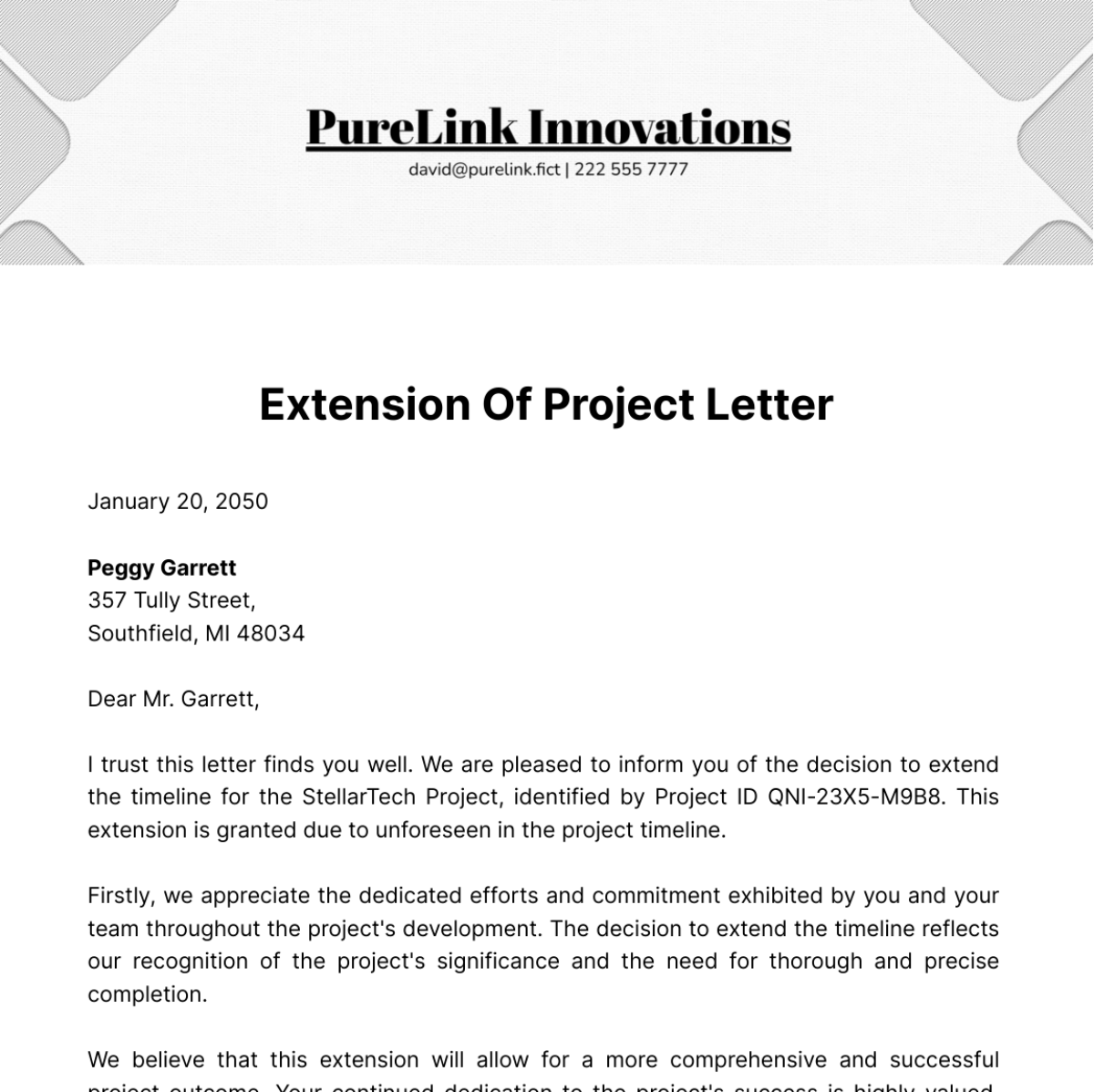Extension of Project Letter Template