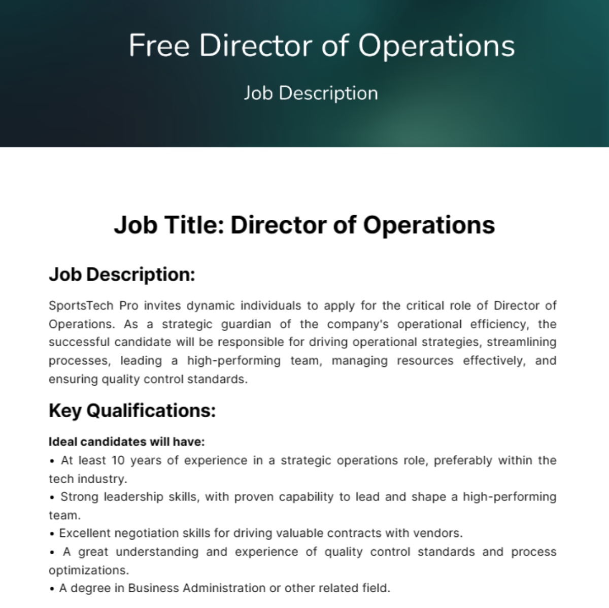 Director of Operations Job Description Template