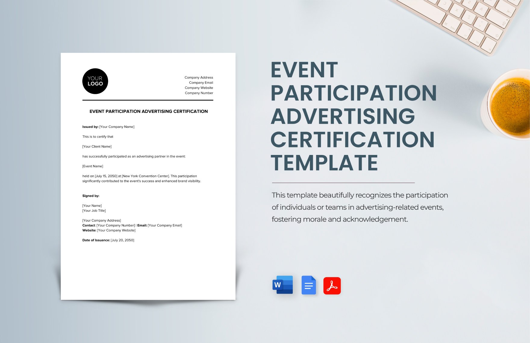Event Participation Advertising Certification Template