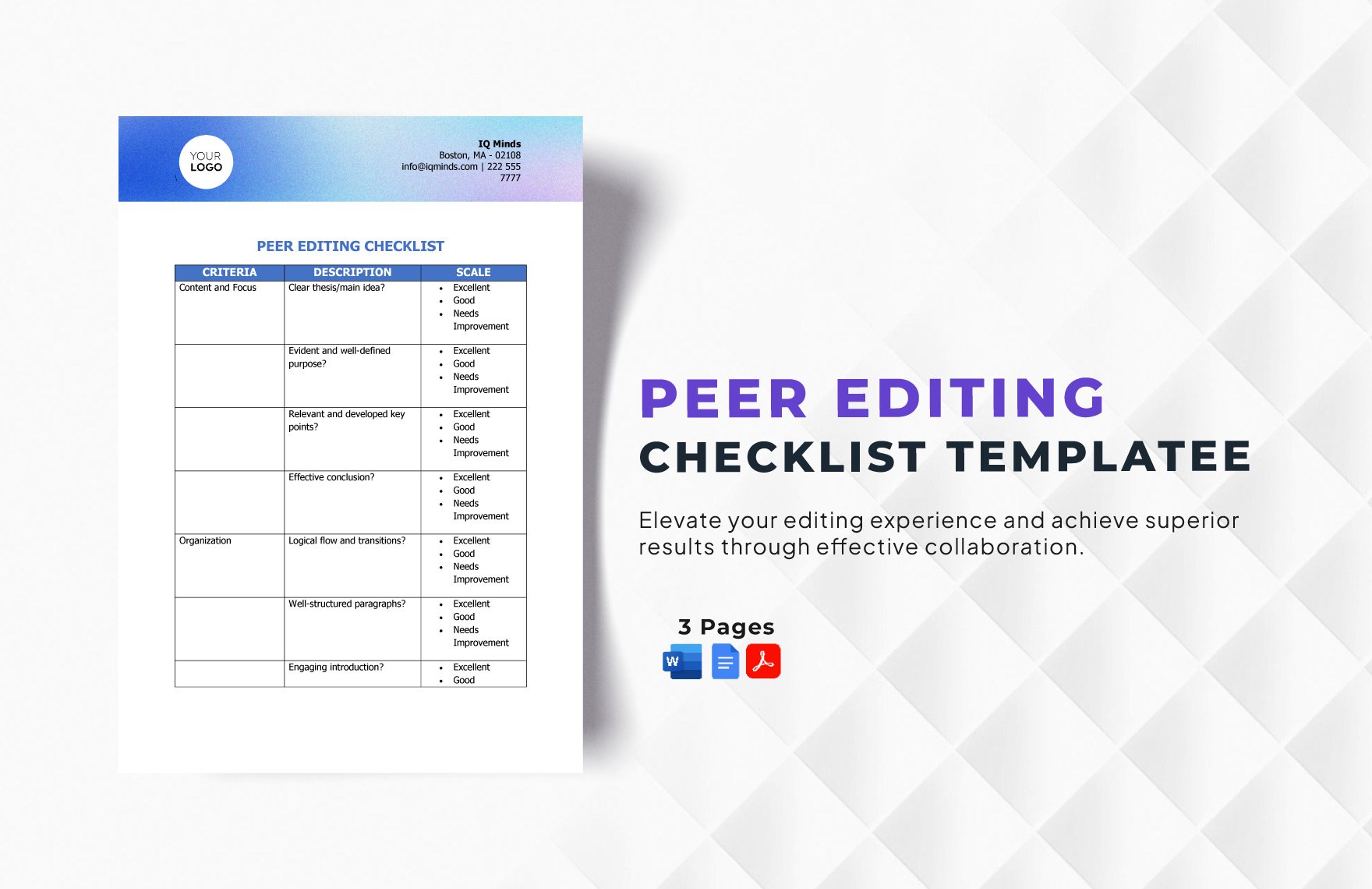 Peer Editing Checklist Template