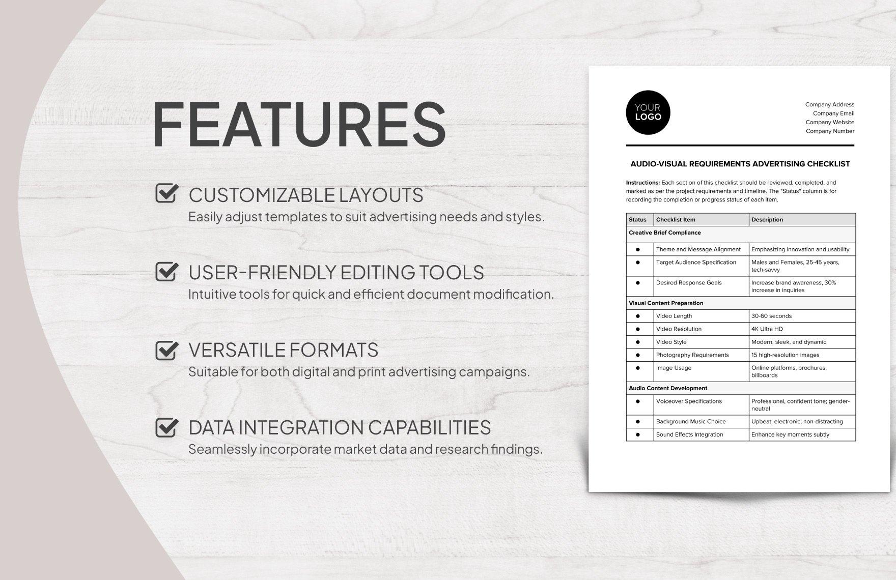 Audio-Visual Requirements Advertising Checklist Template
