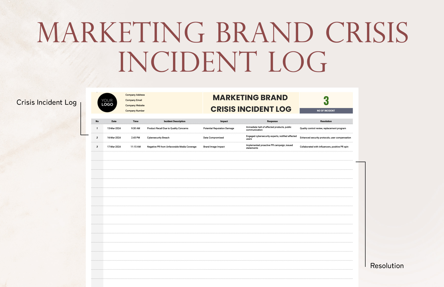 Marketing Brand Crisis Incident Log Template