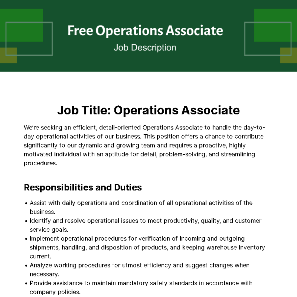 Operations Associate Job Description Template