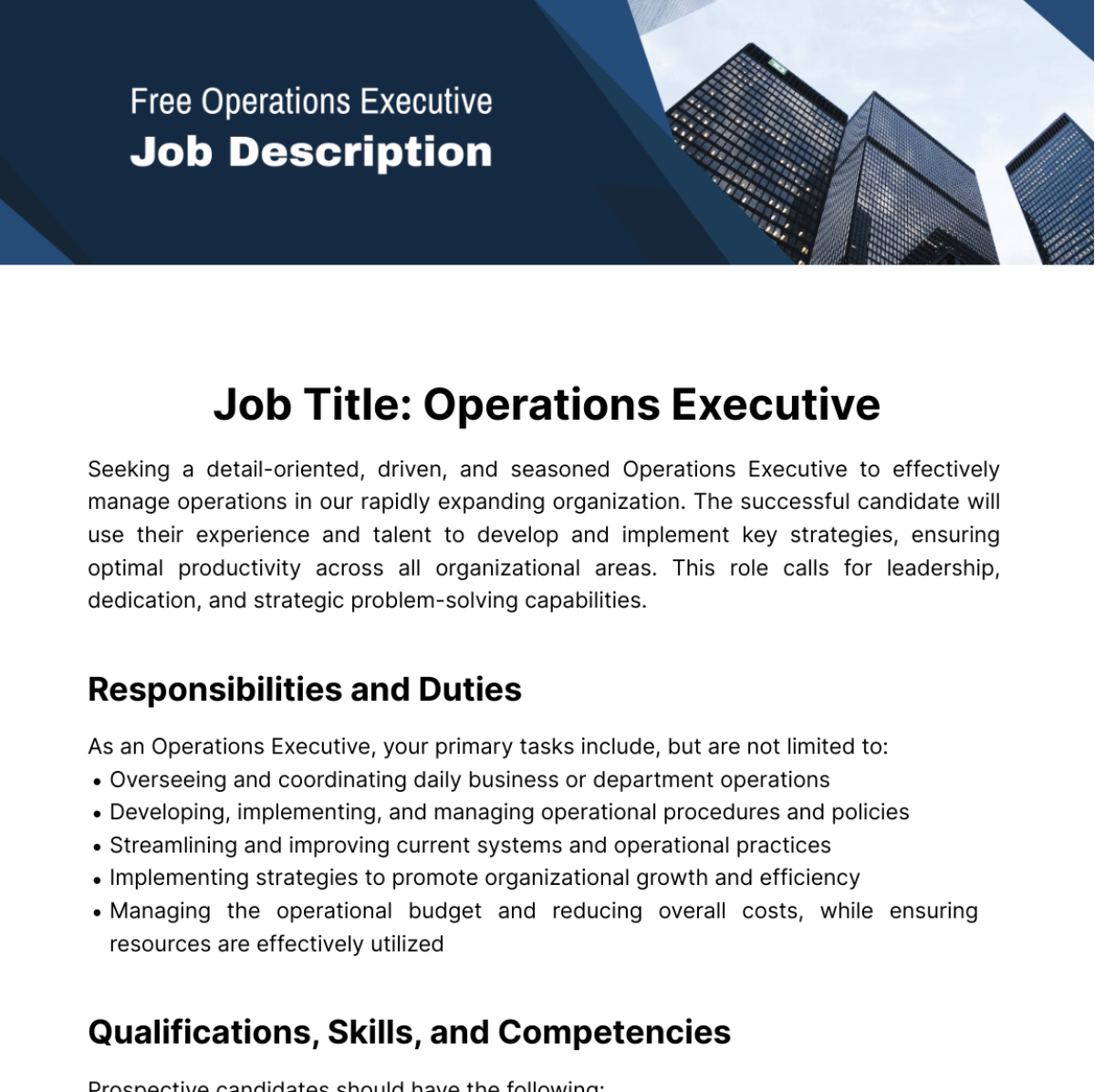 Operations Executive Job Description Template