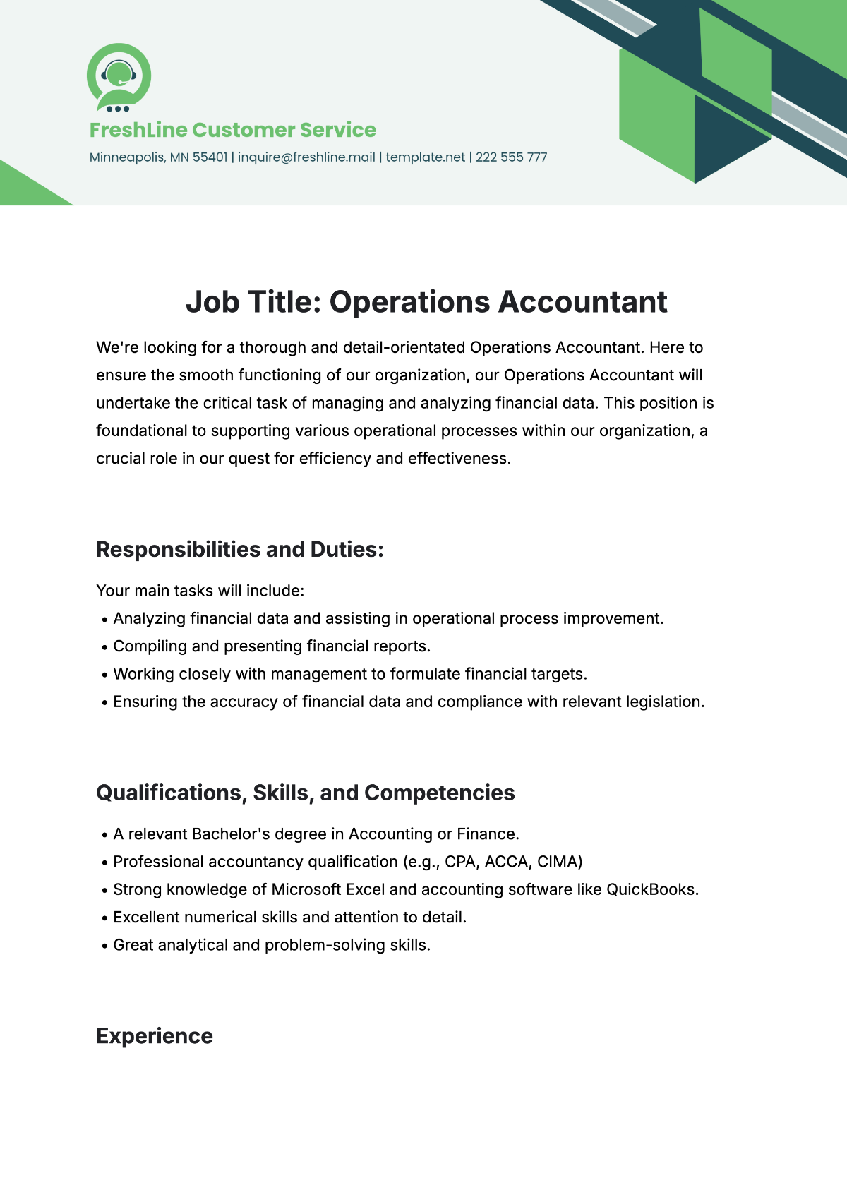 Operations Accountant Job Description Template