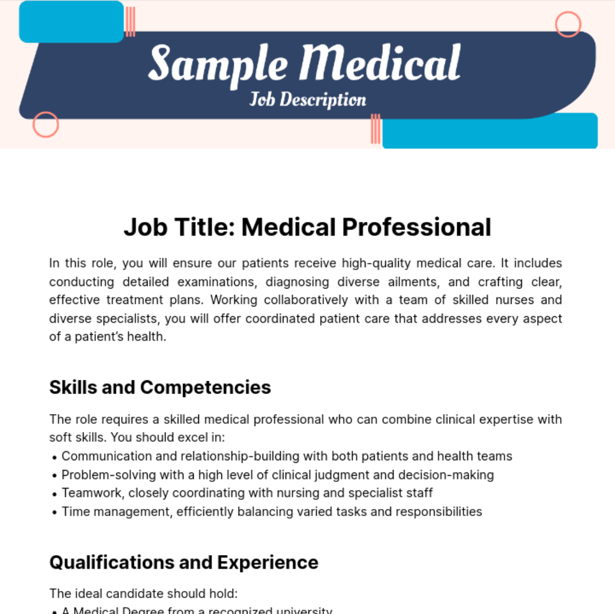 Sample Medical Job Description Template