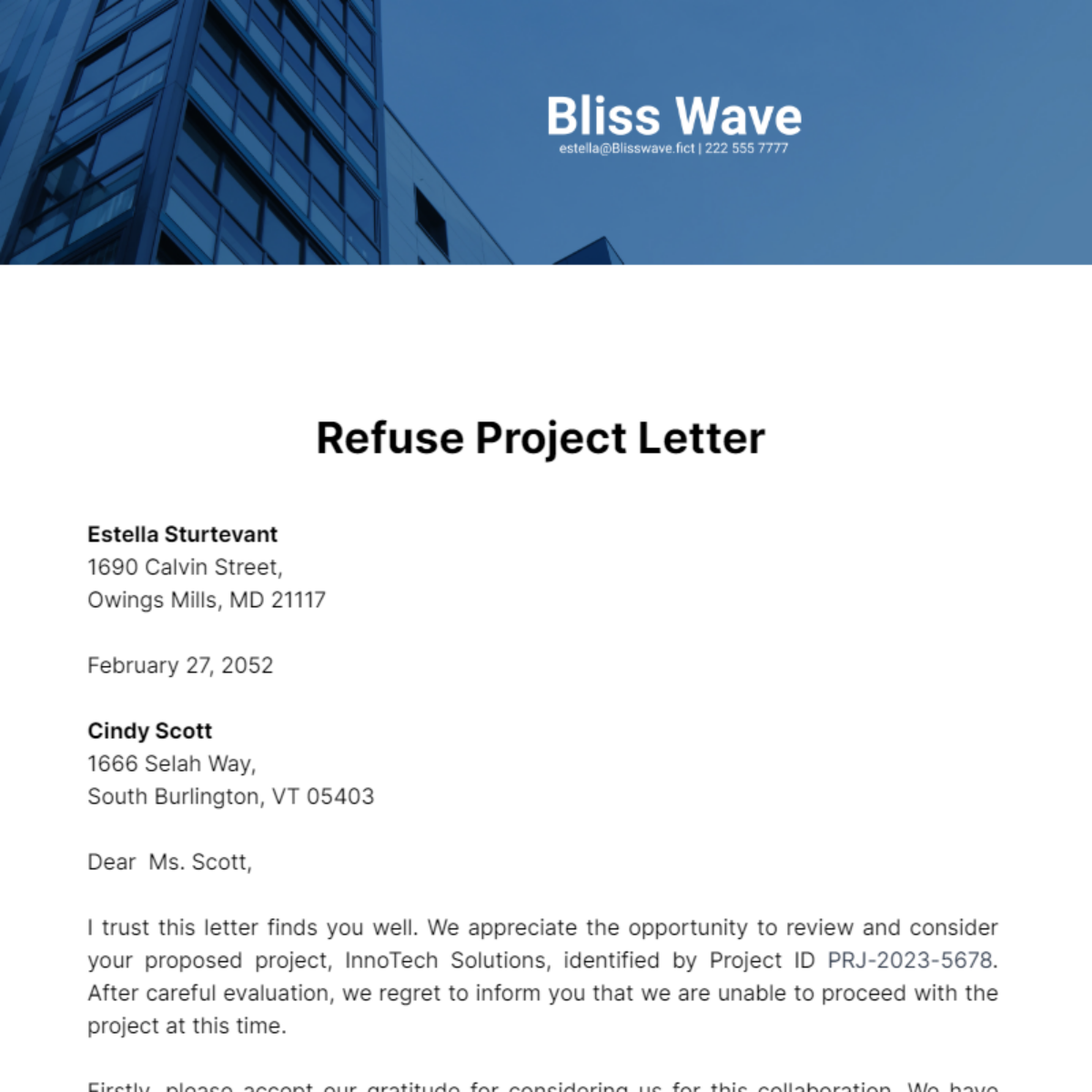 Refuse Project Letter Template