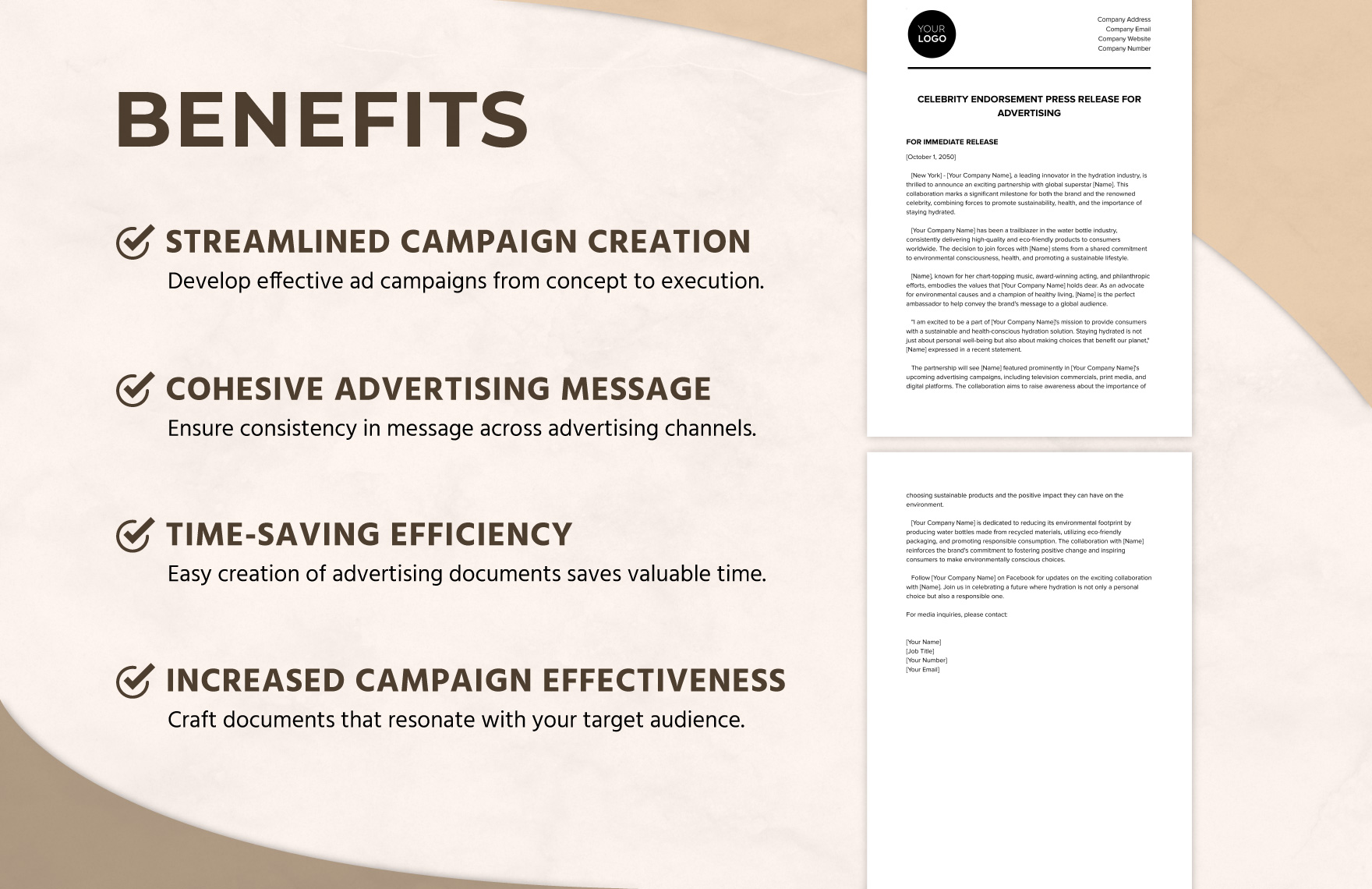 Celebrity Endorsement Press Release for Advertising Template