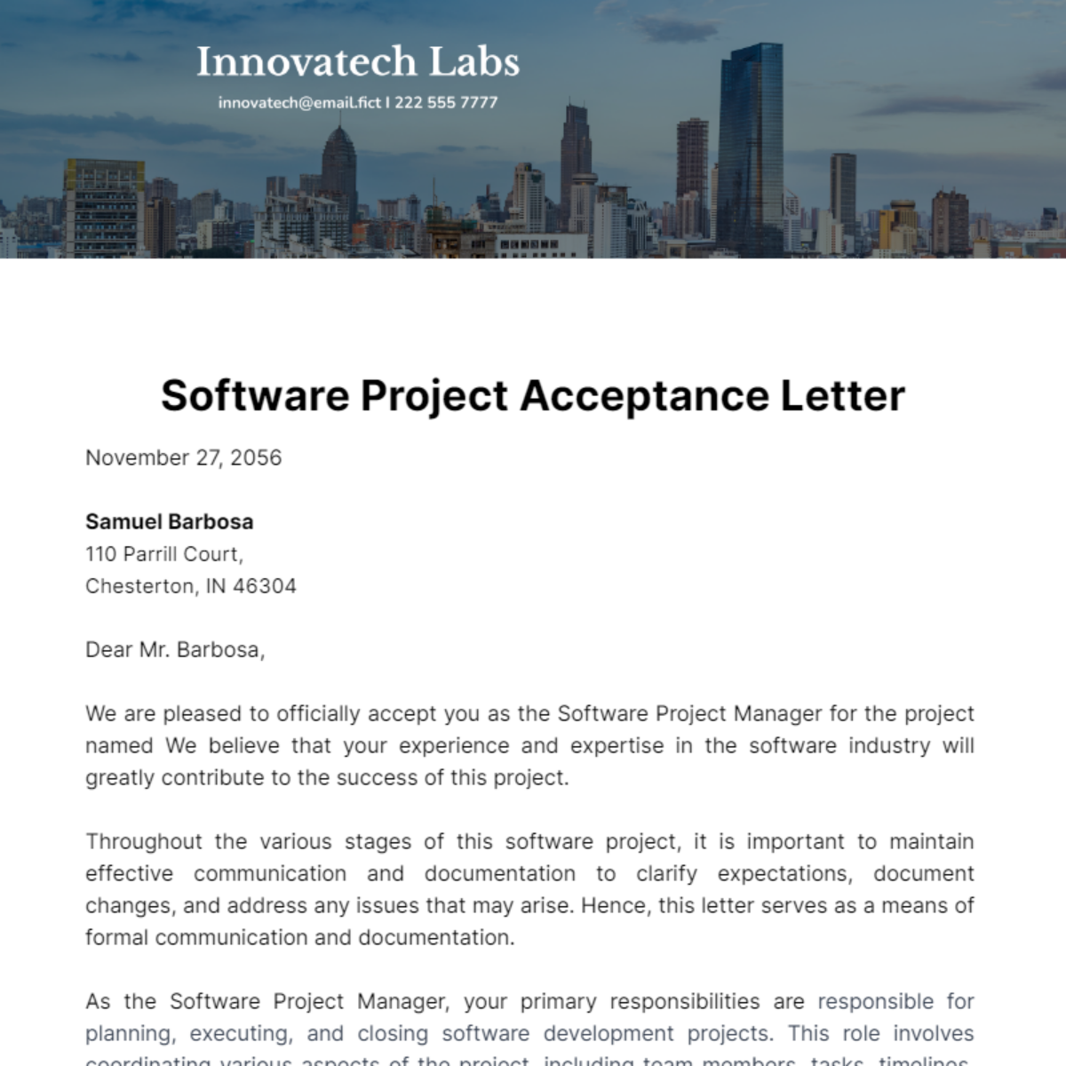 Software Project Acceptance Letter Template