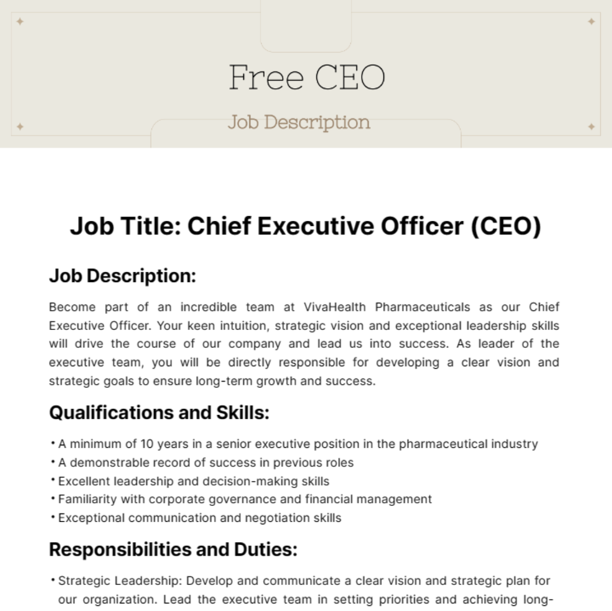 CEO Job Description Template