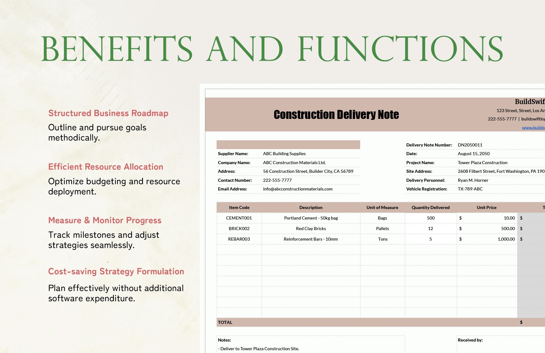 Construction Delivery Note Template