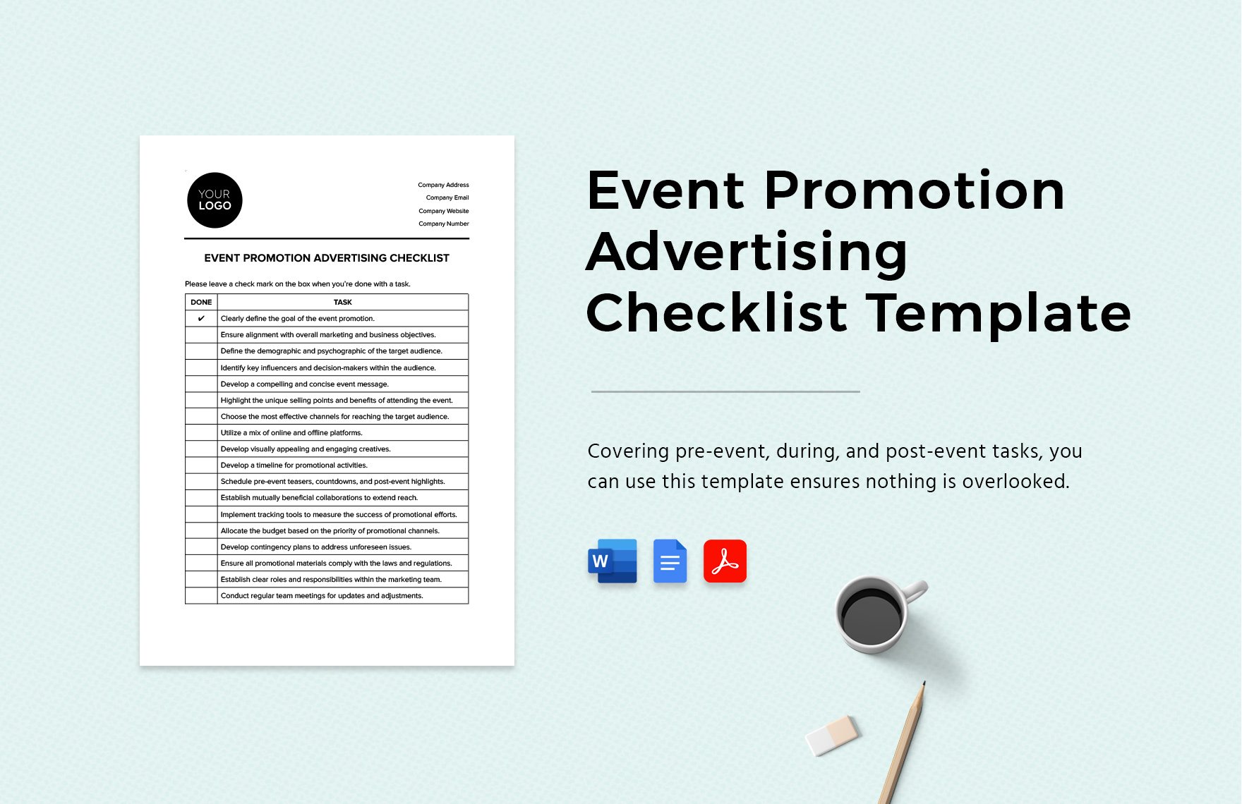 Event Promotion Advertising Checklist Template in Word, Google Docs, PDF
