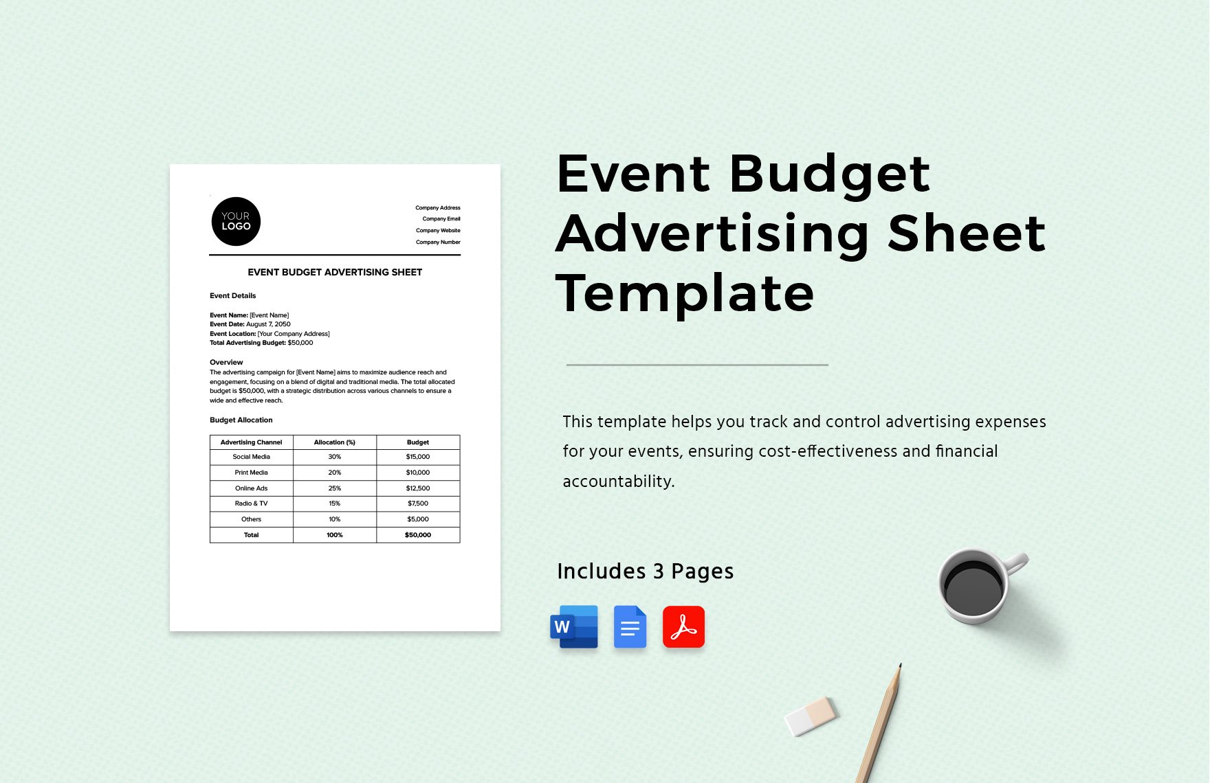Event Budget Advertising Sheet Template