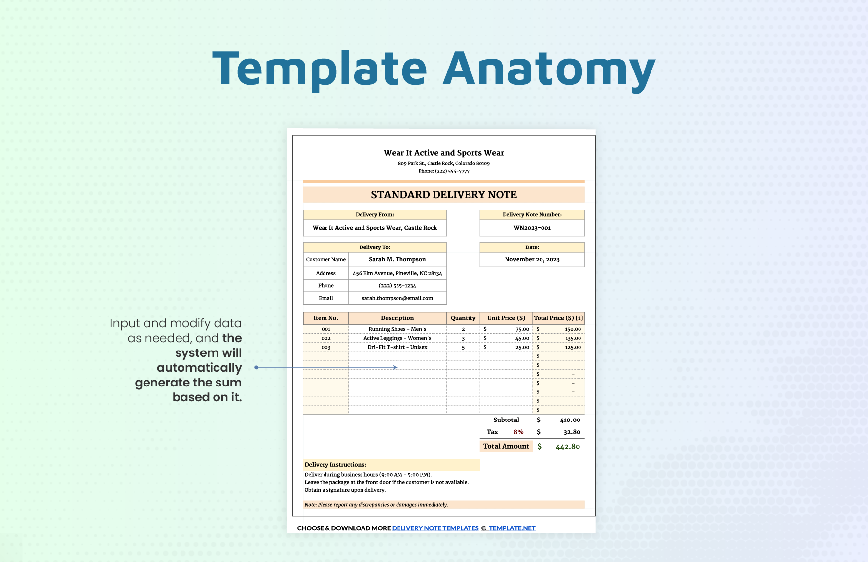 Standard Delivery Note Template