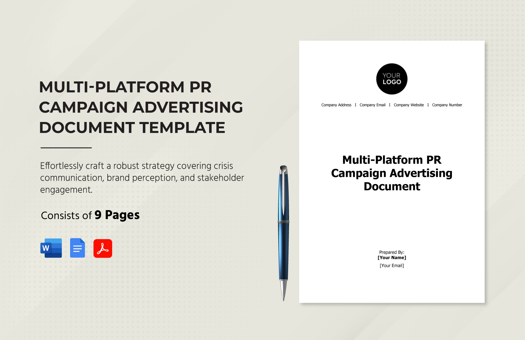 Multi-Platform PR Campaign Advertising Document Template in Word, Google Docs, PDF