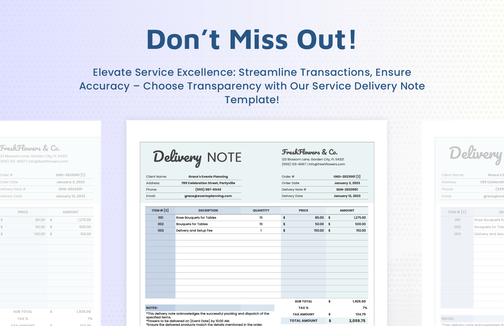 Service Delivery Note Template
