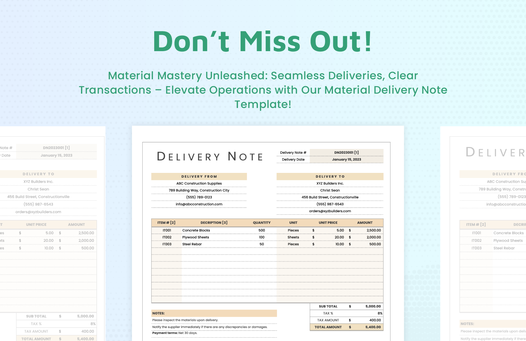 Material Delivery Note Template