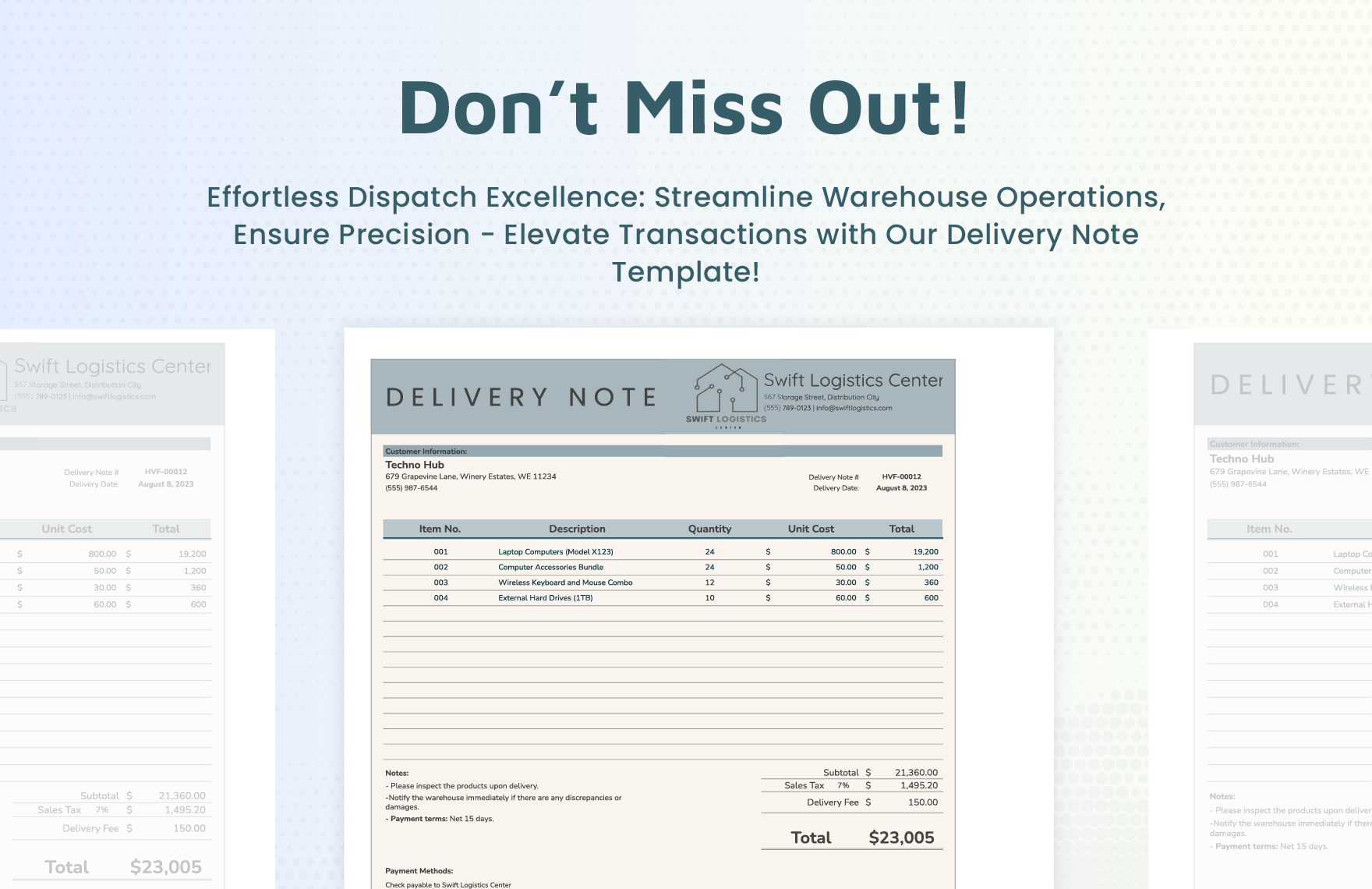 Warehouse Delivery Note Template