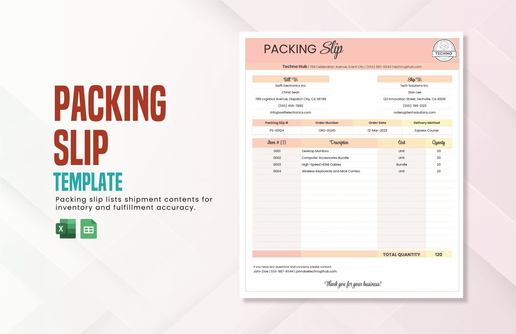 Free Packing Slip Template in Excel, Google Sheets