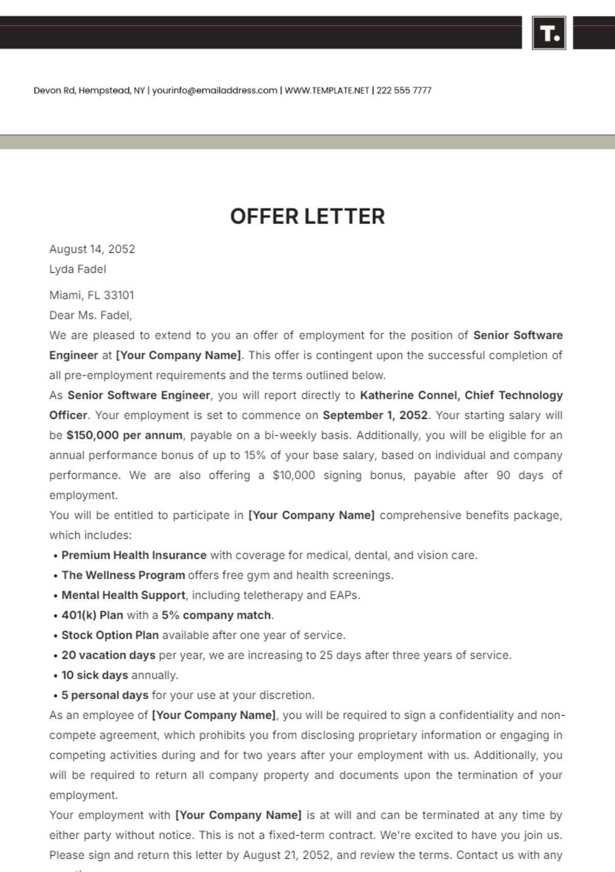 Offer Letter Template - Edit Online & Download