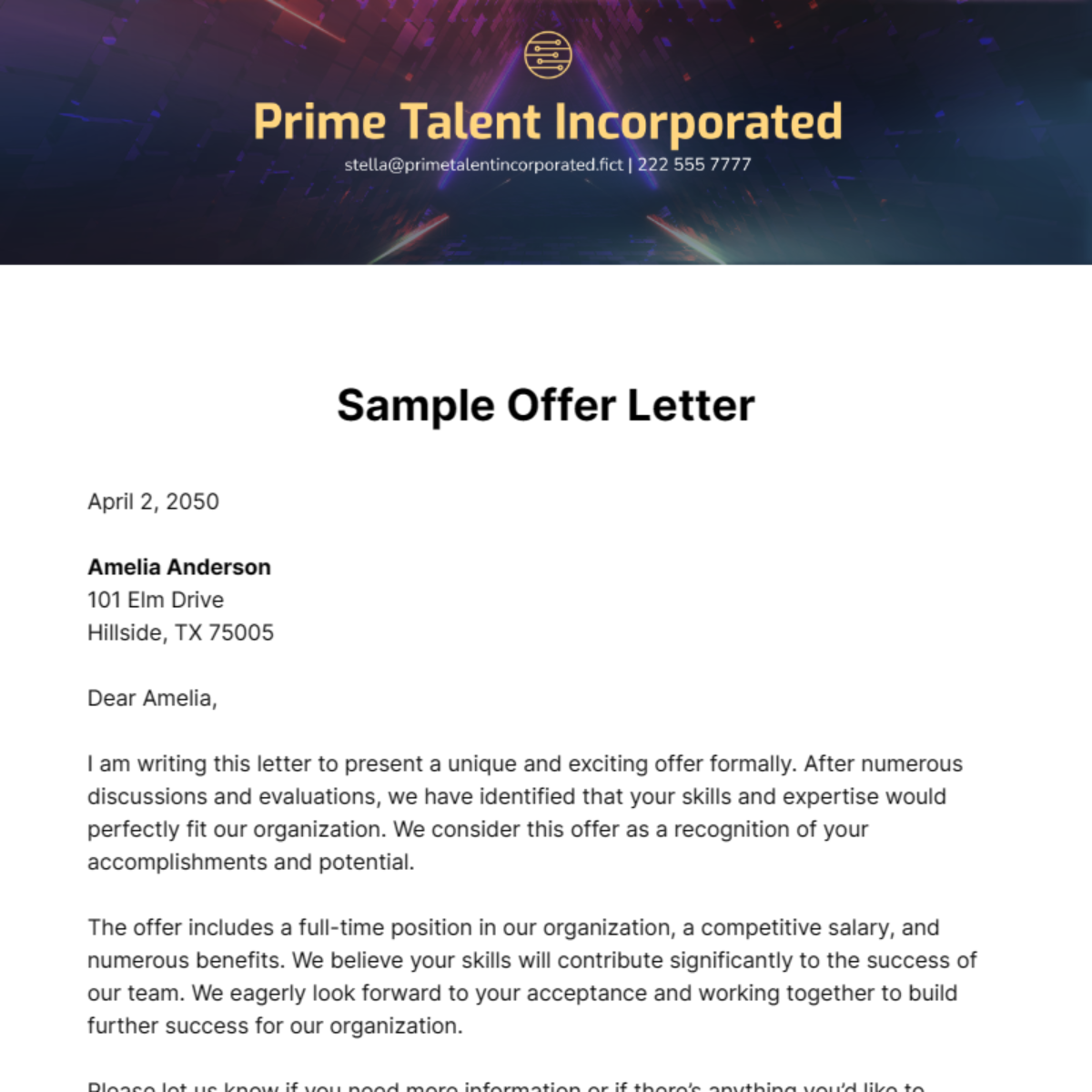 Sample Offer Letter Template