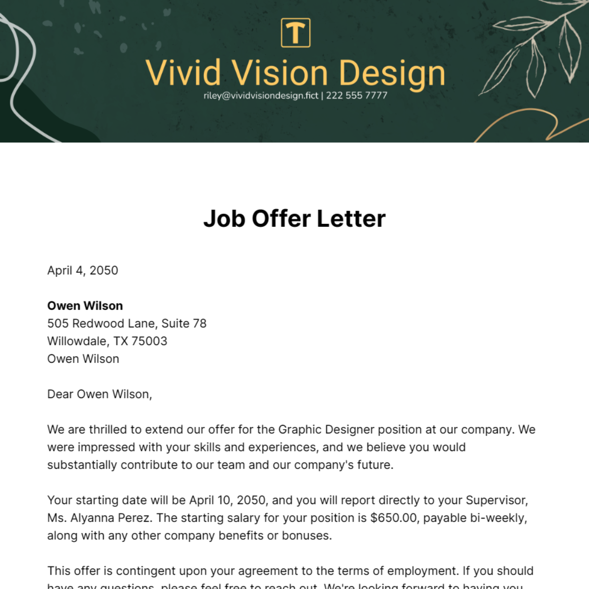 Job Offer Letter Template