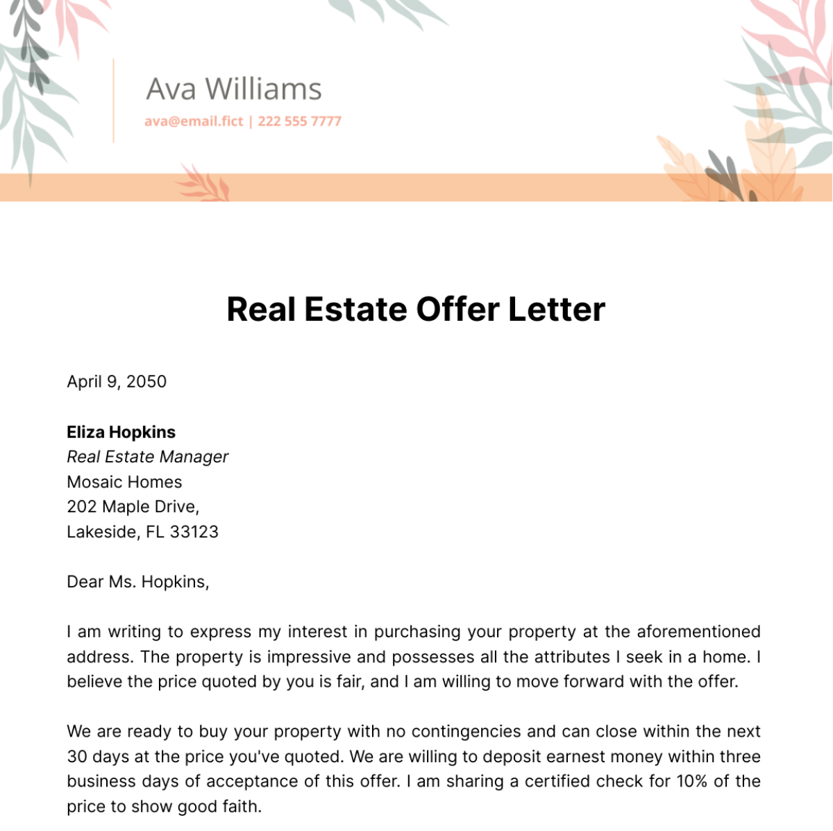 Real Estate Offer Letter Template