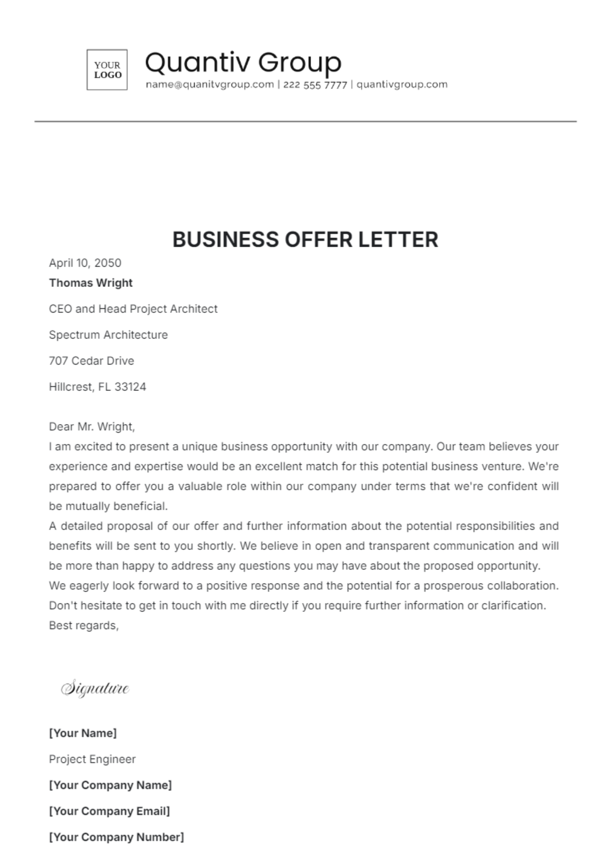 Business Offer Letter Template - Edit Online & Download