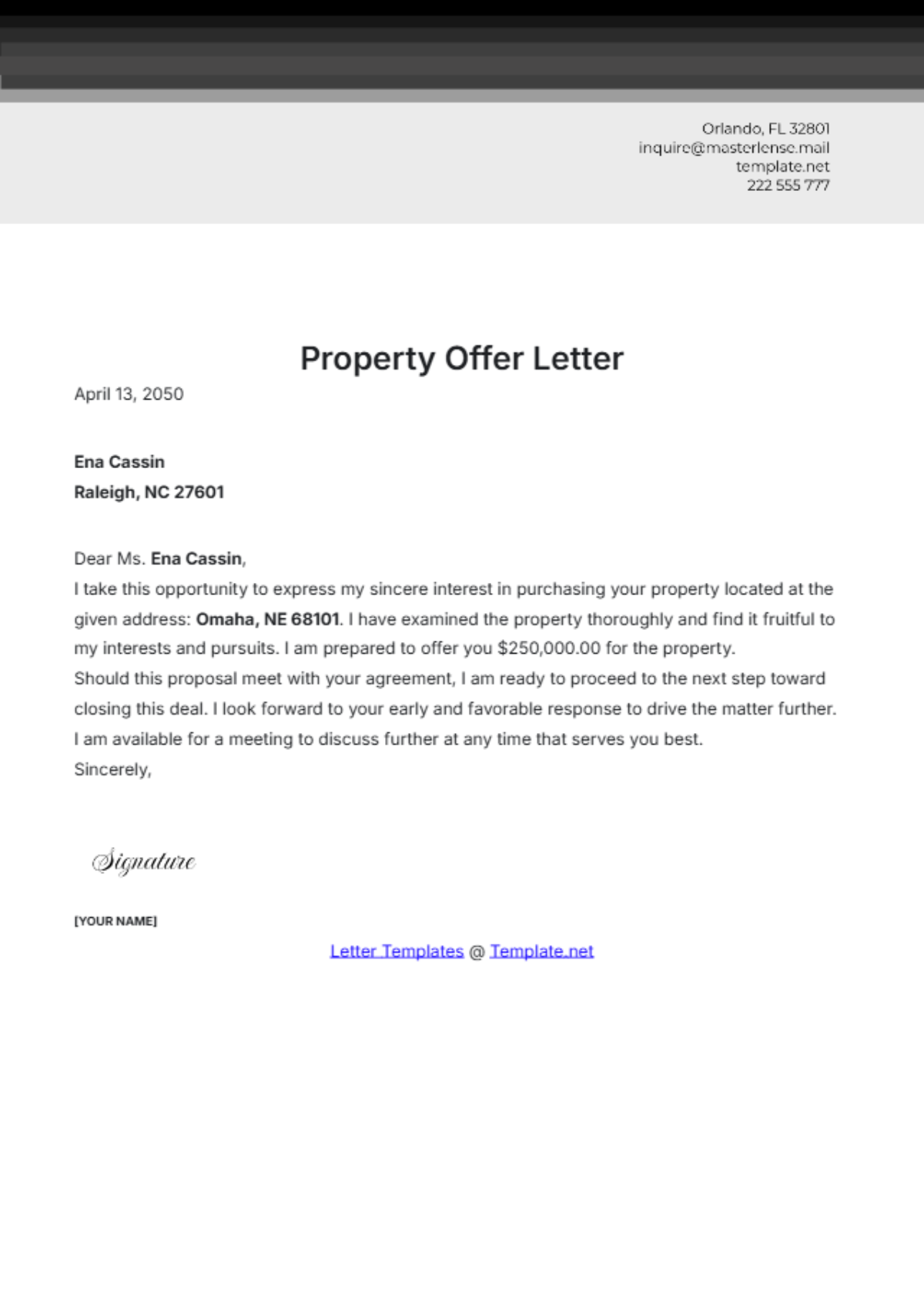 Property Offer Letter Template - Edit Online & Download