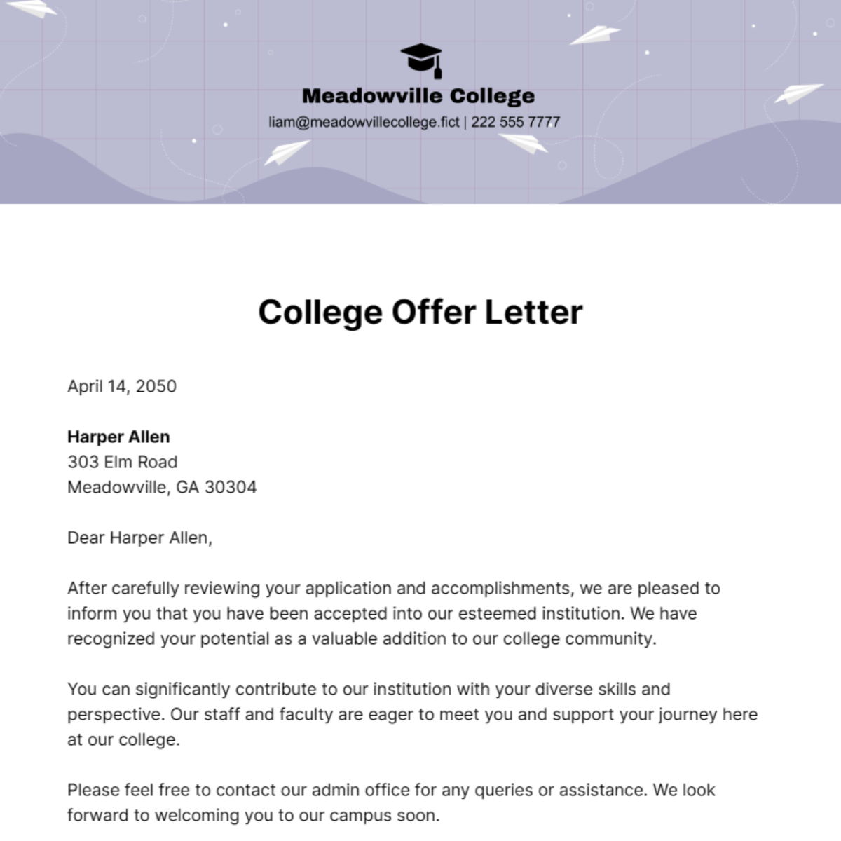 College Offer Letter Template