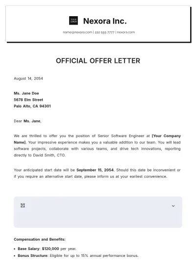 Free Official Offer Letter Template to Edit Online