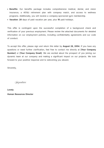 Free Official Offer Letter Template to Edit Online