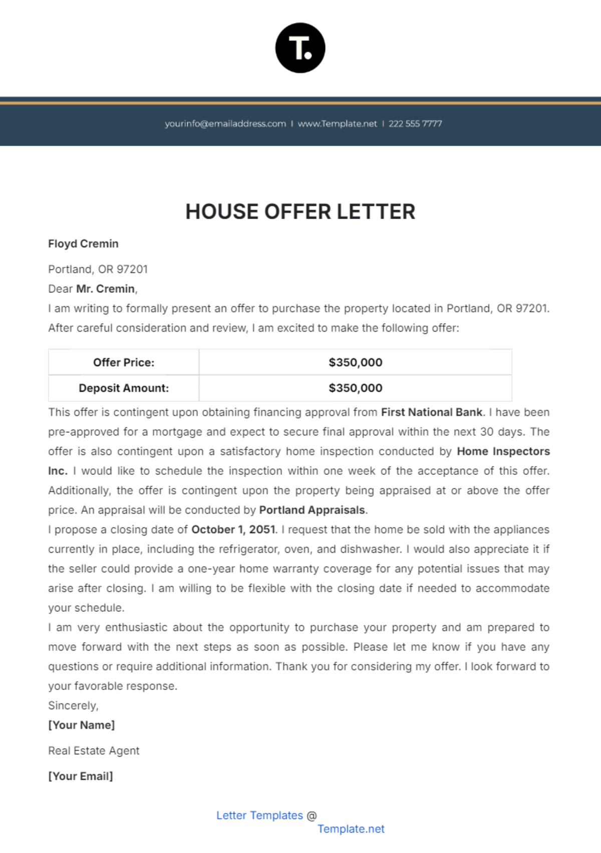 House Offer Letter Template - Edit Online & Download