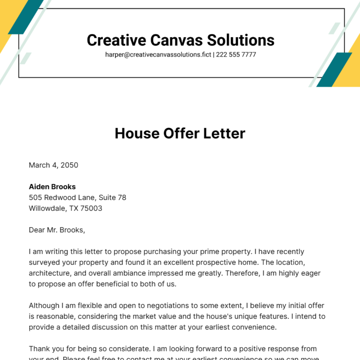 House Offer Letter Template