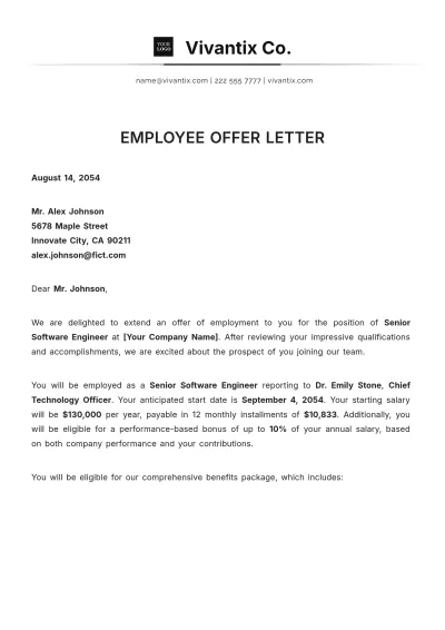 Free Employee Offer Letter Template to Edit Online
