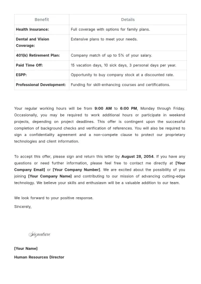 Free Employee Offer Letter Template to Edit Online